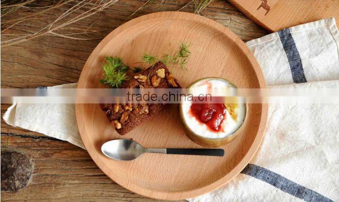 Food Serving Non-slip Round Shape Wooden Tray
