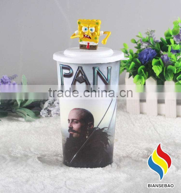 BPA free customized made pp plastic cup with top figurine