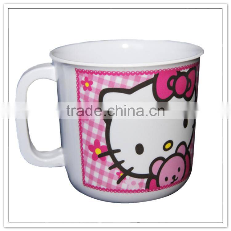 Lovely Cat printed food contact handled melamine children drinking cup