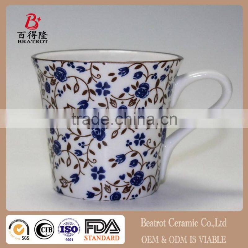 Green Floral Design Ceramic Japanese Tea Cup
