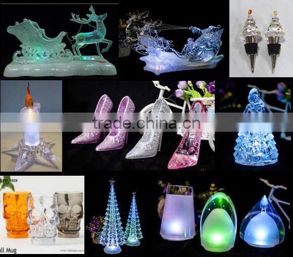 Acrylic transparent angel with LED changing color and sliver wing angel