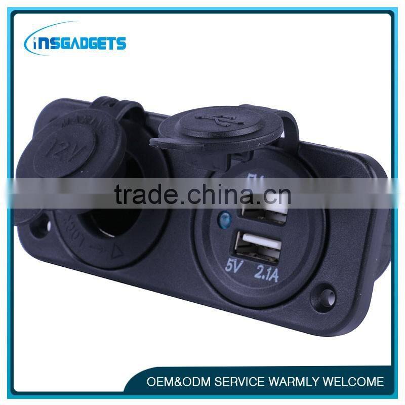 12V Dual Car Socket USB Adapter Charger with Digital Voltmeter