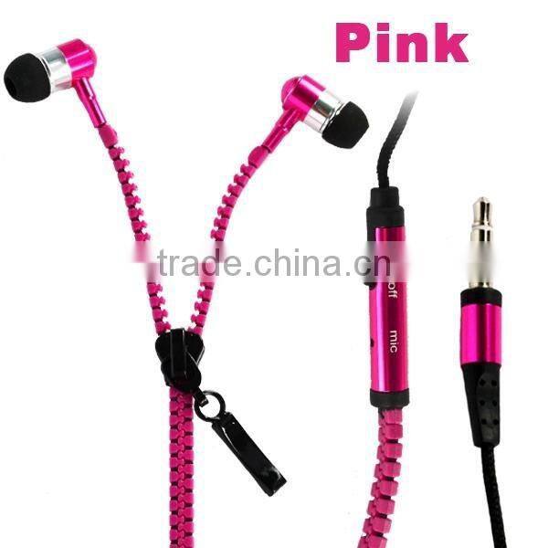 High Quality Metal Zipper Earphone With Mic