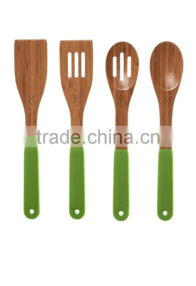 2017 Fashion bamboo kitchen utensil scoop with silicon handle