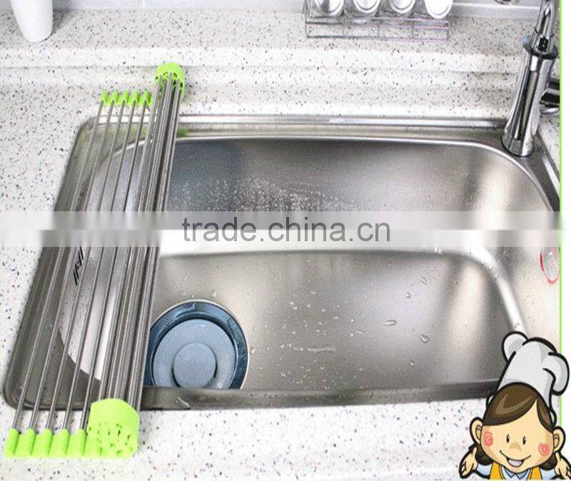 Folding Anti-rust Stainless Steel and Non-slip Silicone Drain Rack