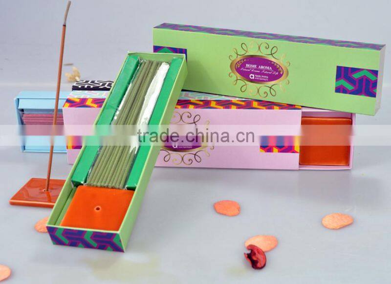 Home decoration incense stick with ceramic holder and color paper box