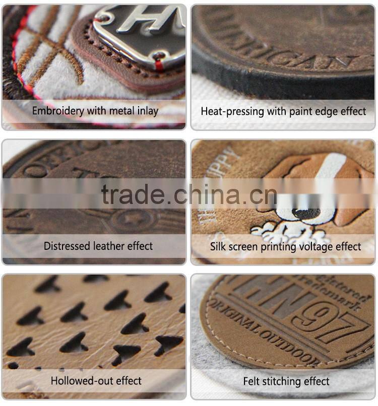 Customized embossed printed PU Leather Label badge patch