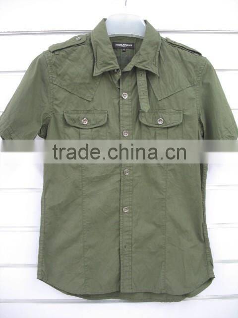 100% Cotton Poplin men's Crinkle Shirts , summer short sleeve shirts