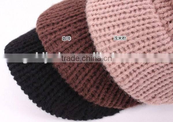 2015 Autumn curved bill snapback hats with knitting ,knitted cap for girl colorful