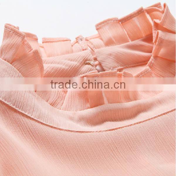Ladies new fashion autumn Korean style transparent pleated long sleeve chiffon blouse