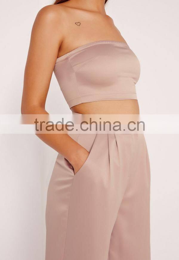 Wholesale two piece set sexy crop top and wide leg trousers for women