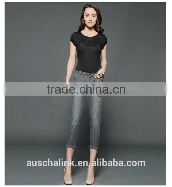 new design women black skinny denim jeans pants wholesale price