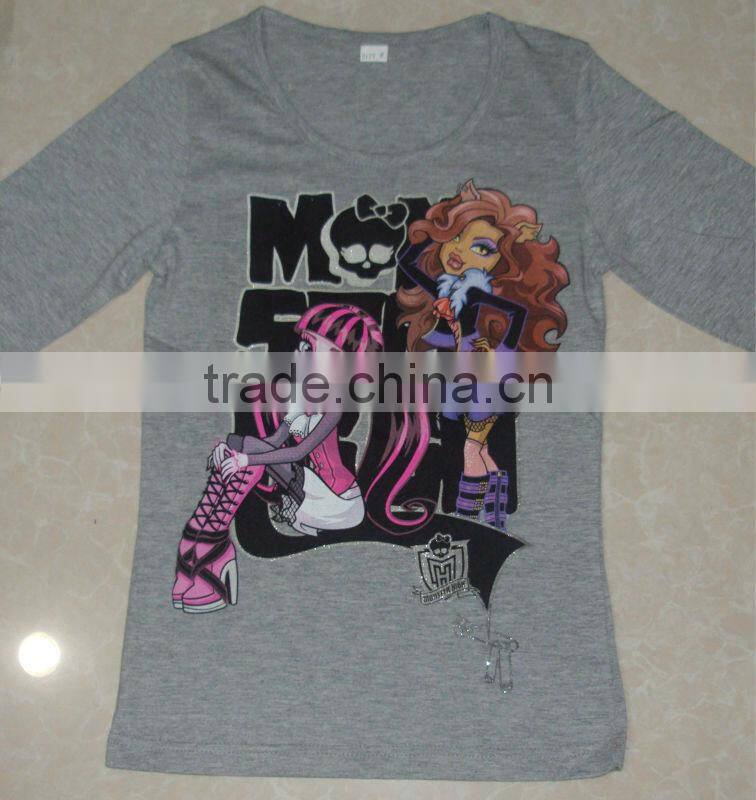 2013 latest design mechin printed girls cotton long sleeve t-shirt