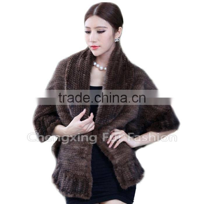 CX-B-M-21 Good Quality Fashion Cape Poncho/ Knitted Mink Fur Shawl