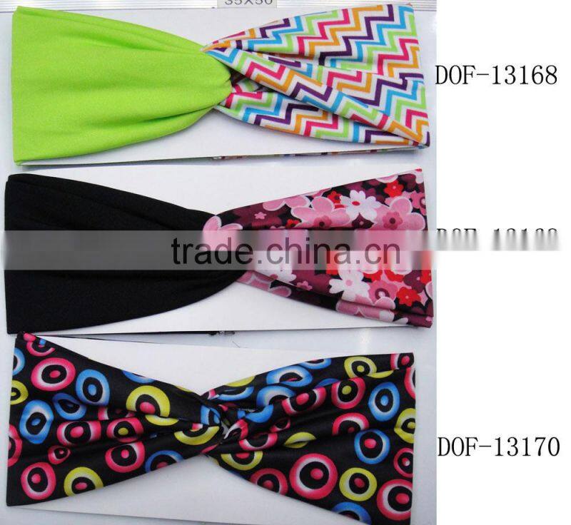 Fashion lady the new latest cotton print floral stripe jersey headband
