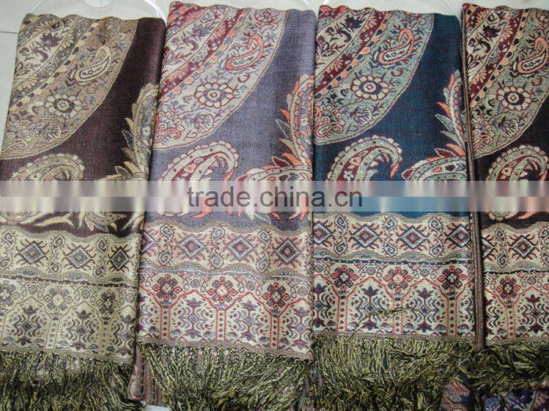 Fashion Australian lady classic jacquard paisley floral large pashmina viscose shawl