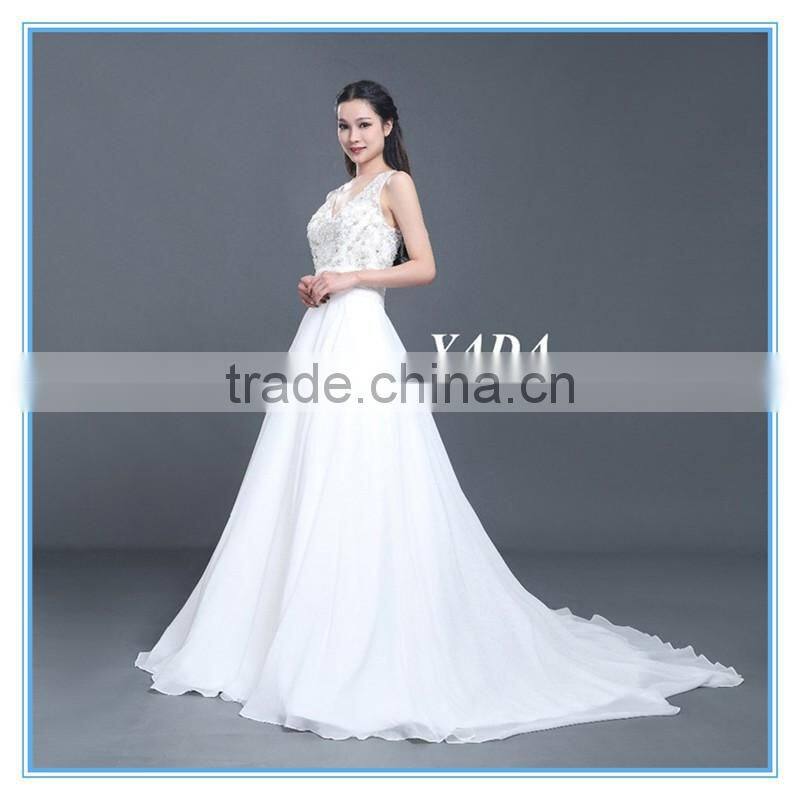 Holy Chiffon V Neck Hand Beaded Long Train A Line Bridal Wedding Dress For Wedding