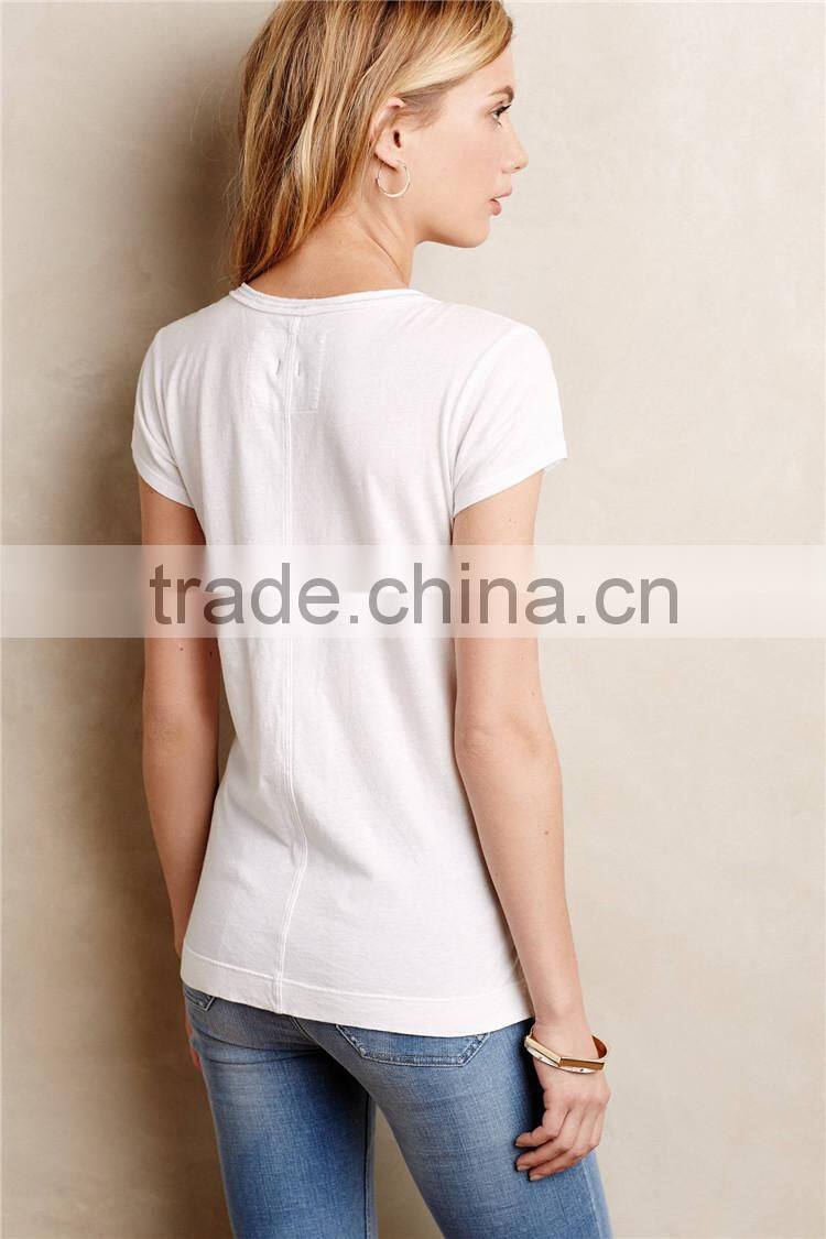 Women knit white cropped tops V-neck soft cotton blend top tee white t-shirts