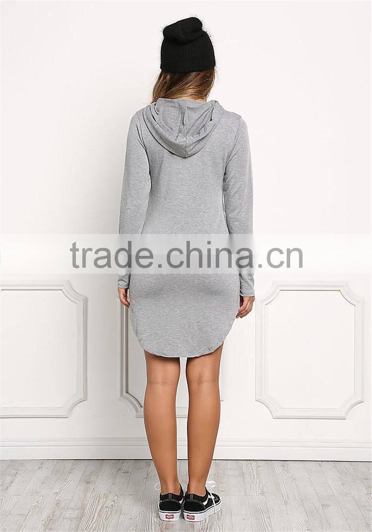 MGOO 2017 New Arrival 100% Cotton Jersey Long Sweater Heather Grey Hooded Split Fashion Long Sleeves Hoodies