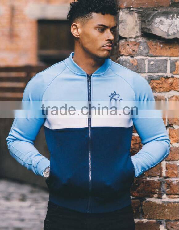 92% Polyester 8% Elastane Navy/White/Blue Mens Full Zipper Outdoor Performance Jacket Baseball Jacket Gym Tracksuit Top