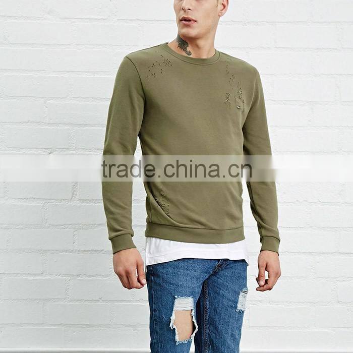 Wholesale distressing blank hoodies men sweatshirts
