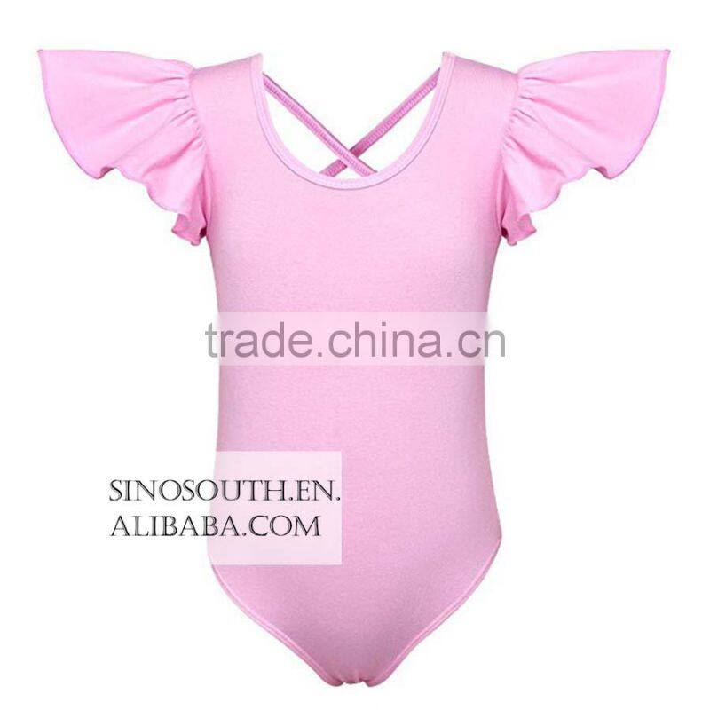 Girls' Dance Gymnastic Leotards Solid Color Ruffle kids flutter sleeve leotard