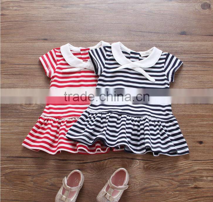 Elf Style Baby Dress Short Sleeve Summer Princess Dresses Striped Cotton One Piece Ruffle Bottom