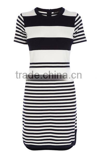 Hot sale chic horizontal stripes curved hem sweater dress