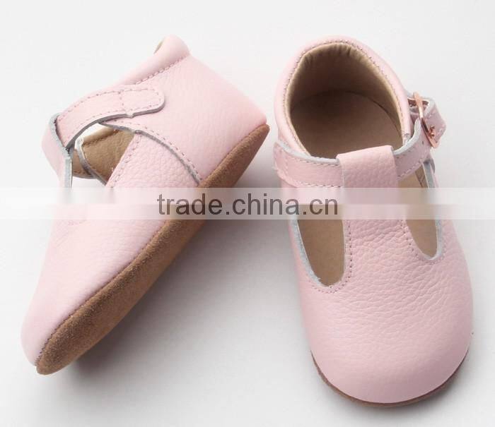 Skidproof genuine leather popular T-bar baby leather shoes soft