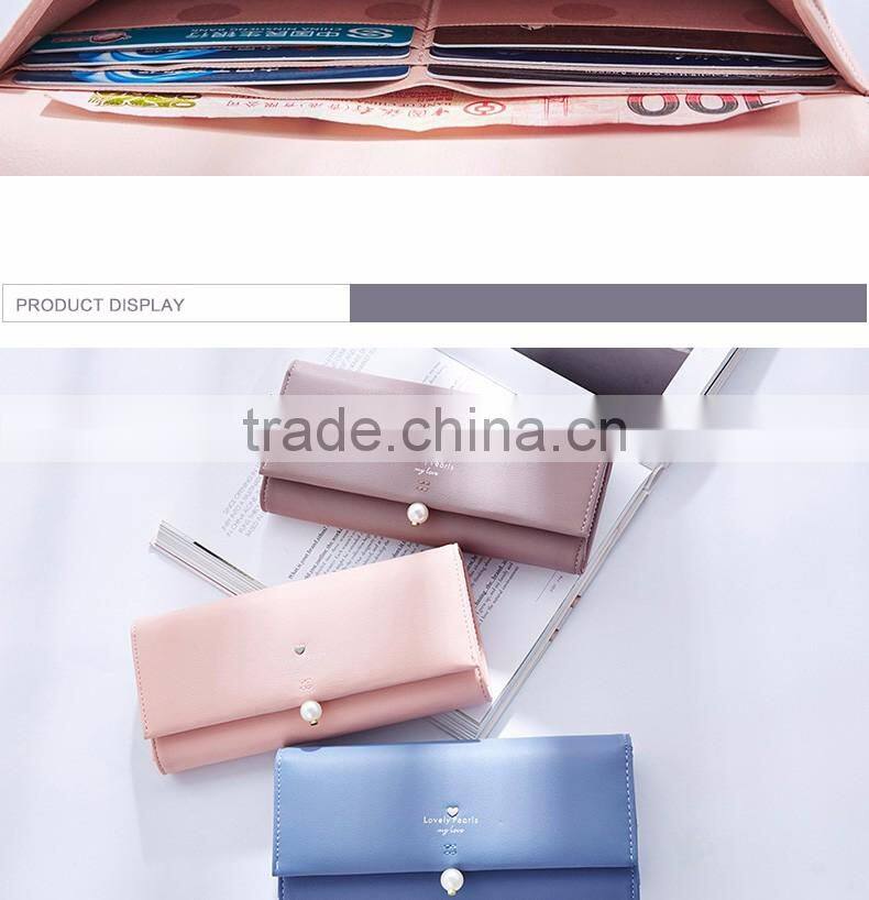 Fashion Pearl Korean Style Women Wallet PU Long Clutch Wallet Lady Clutch Coin Pocket Card Holder