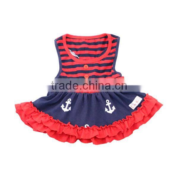 July 4th dress 2017 summer new products red and blue striped ruffle dress for Kids dress