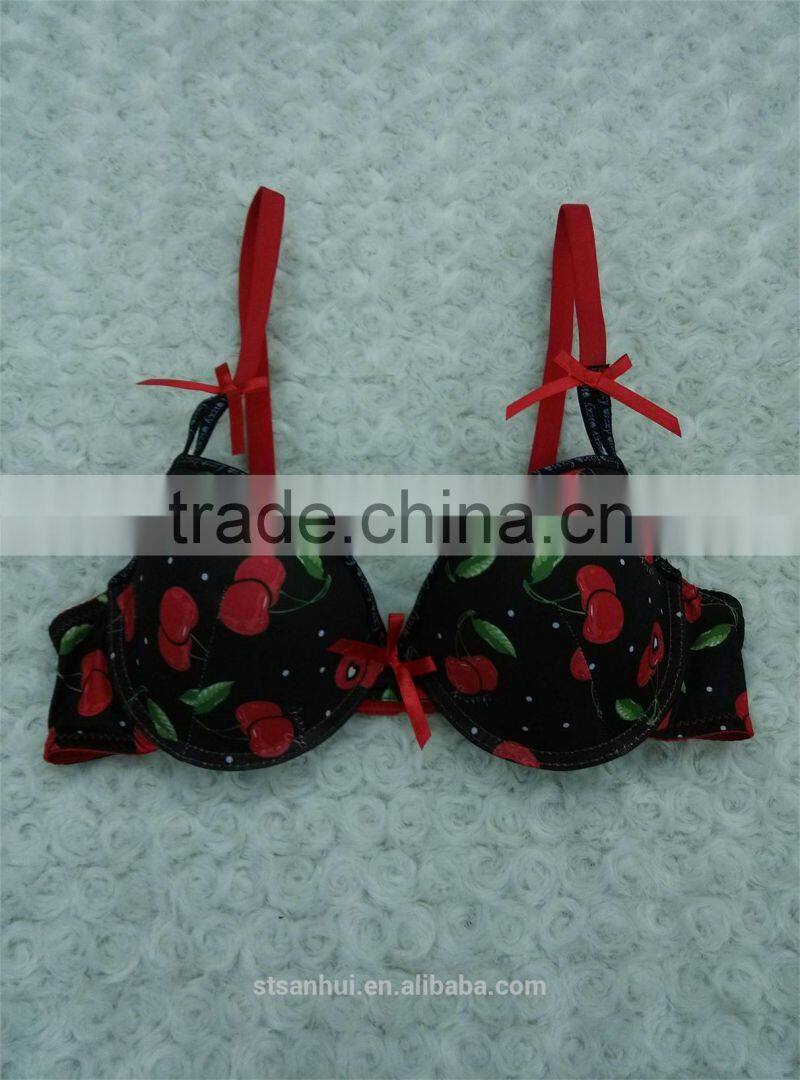 stylish hot sale sexy lady bra with fancy cherry printing
