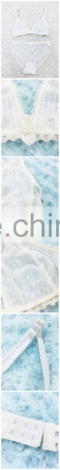 Sexy ladies transparent lace front closure soft cup bra panty set