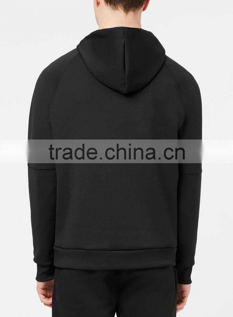 Classic fit custom made black hoodie wholesale front pockets plain hoodies for men 2016