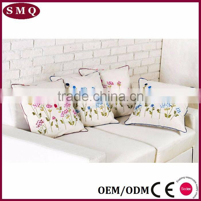 2017 hand embroidery flower linen cushion cover custom with piping