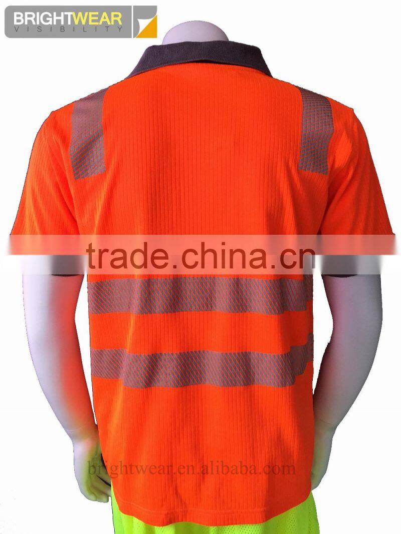 Mens short sleeve fluorescent interlock bulk poly/cotton high visibility polo shirt