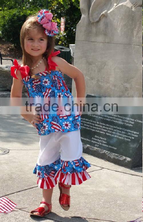 Wholesale Children's Clothes Girl Boutique Clothing Summer Outfit Baby Clothes Damask Ruffle Pants Set
