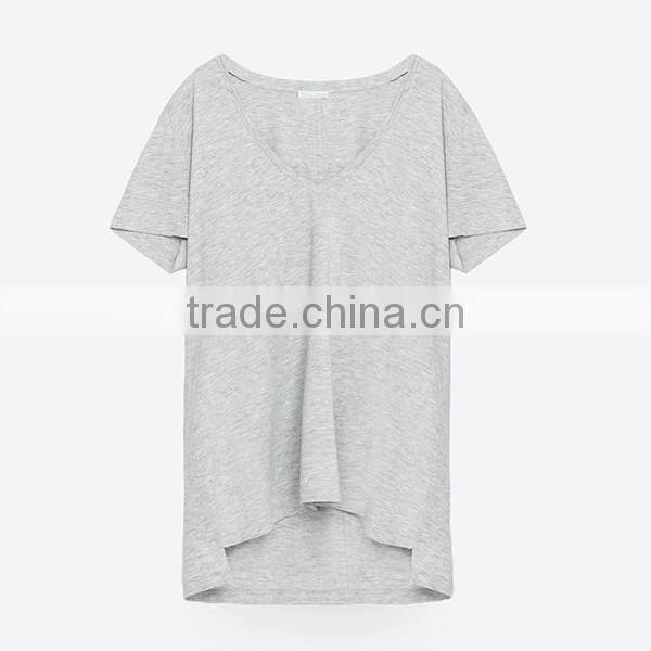 100% cotton V neck t shirt for women wholesale in china