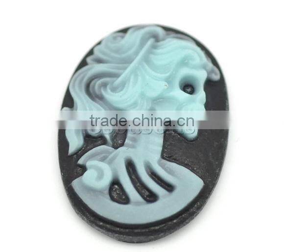 Wholesale Skyblue Resin Halloween Skull Pattern Oval Cameo 25x18mm(1"x3/4")