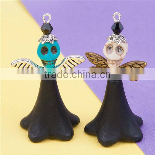 Acrylic Halloween Pendants Angel Black Flower Multicolor Skeleton Skull 4.6cm x2.3cm - 4.4cm x2.6cm