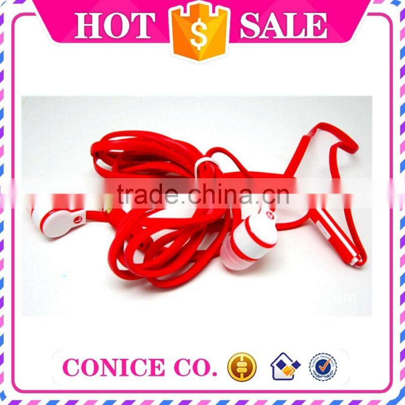 wholesale bicolor noodle cable in-ear earphone with volume control with mic