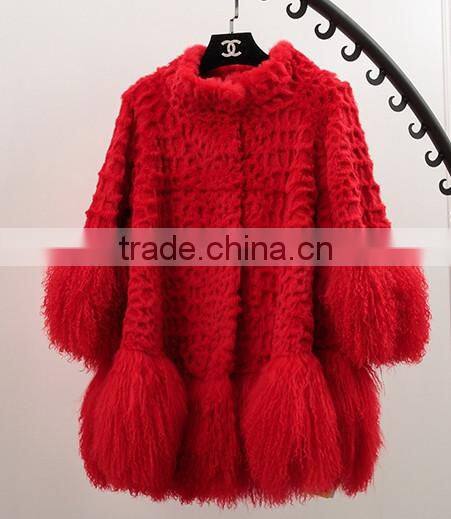 YR117 Mexico Style Fahion Fur Jacket Colored Genuine Mongolia and Rabbit Fur Coat