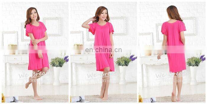 Ladies' eco-friendly bamboo fiber round neck night gown solid color FD