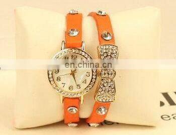 Hot Sell High Quality Rhinestone Bowknot Genuine Cow Leather Retro Watch Vintage Women Dress Watch