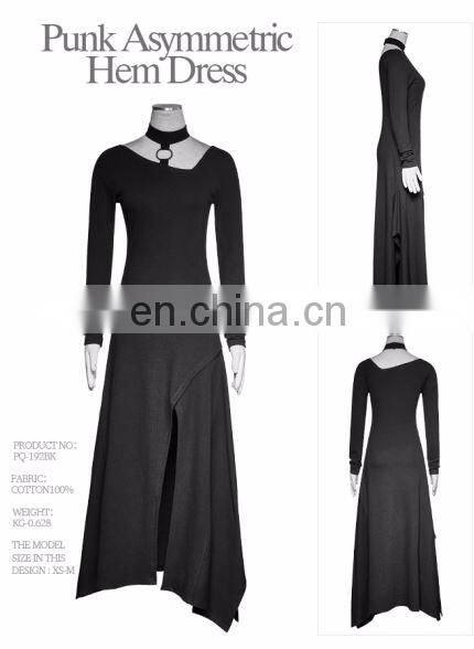 Gothic Punk Rave black longsleeve asymmetrical halterneck maxi dress PQ-192