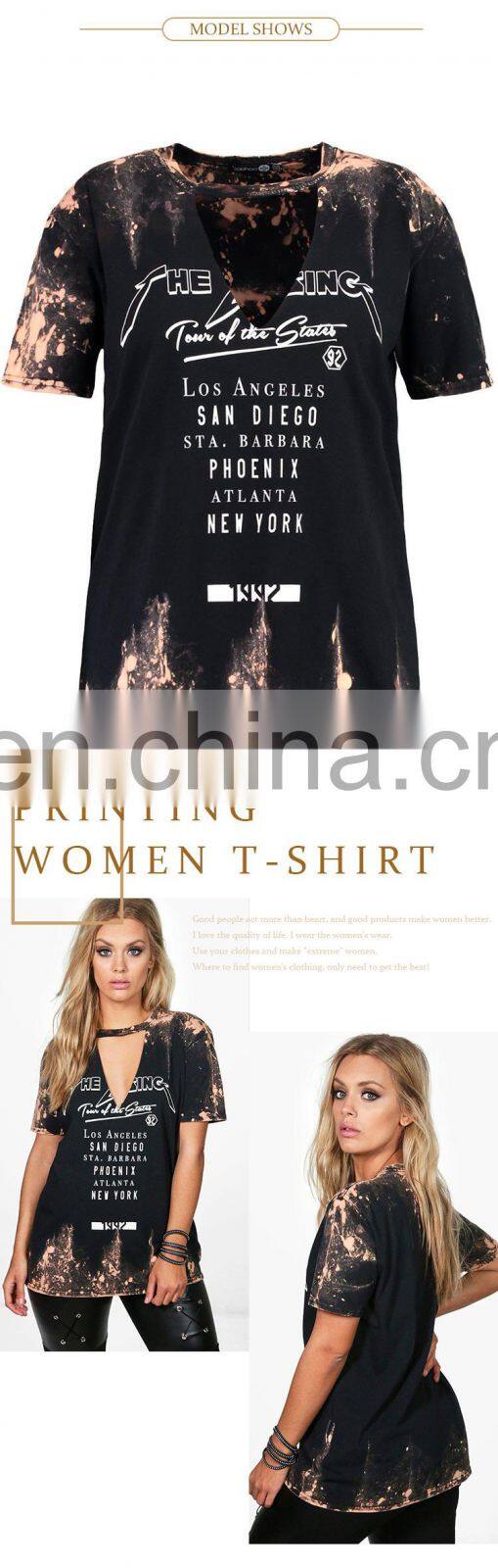 hot sell beach summer casual washed printed women t shirt