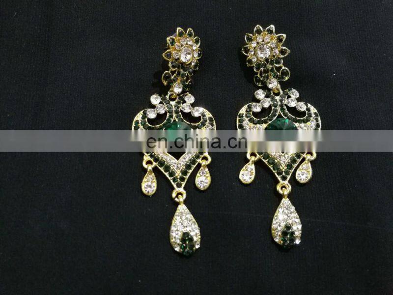 Innovative Designer Gold Plated Bollywood Style Kundan Earrings Set In dark Green Color