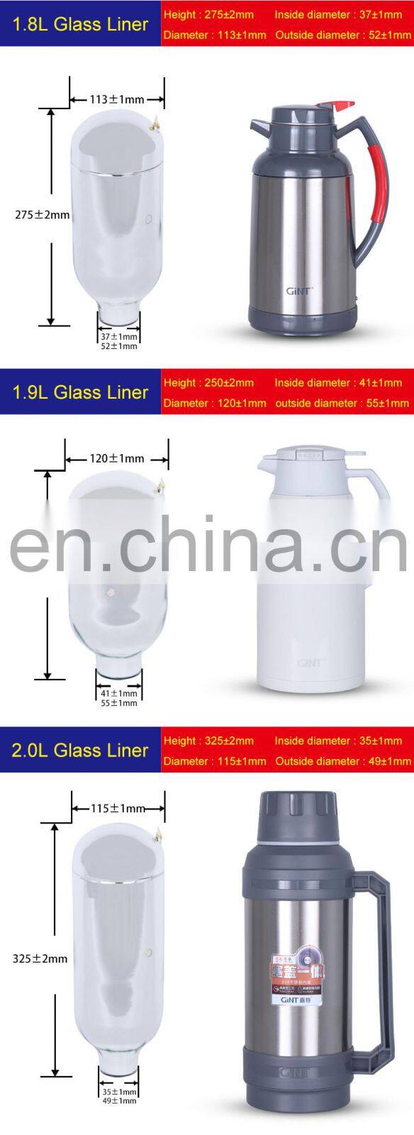 portable hiking gint double wall insulated vacuum flask glass bottle refill glass water bottle liner