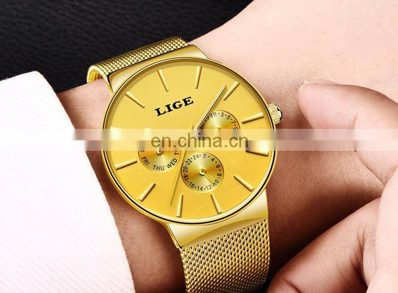 Top Brand LIGE Watches Men Super Slim Mesh Stainless Steel Luxury Casual Quartz Clock Ladies Wristwatch Relogio Feminino