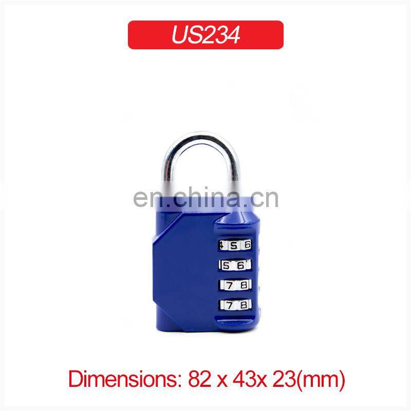 Amazon hot seller 4 digit Zinc Alloy long shackle password combination locks luggages door safety pad lock